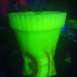 Akro Agate | Large Flower Pot | Uranium Slag Glass 294 Planter 4 inches UV Glows